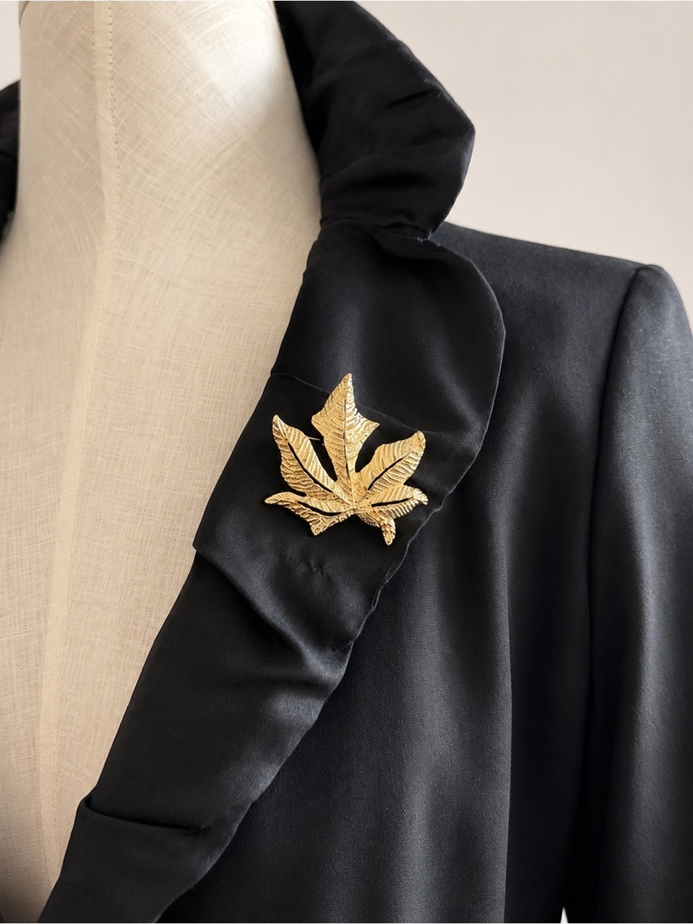 Vintage Dior Gold Tone Leaf Brooch Textured Botanical Statement Pin